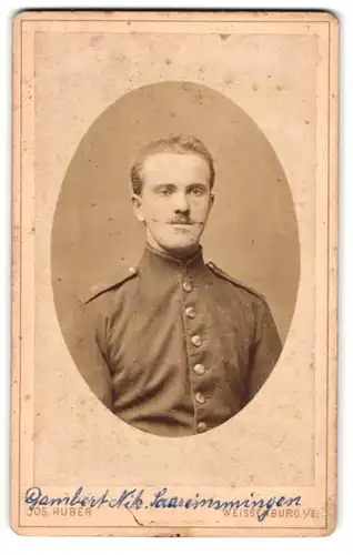 Fotografie Jos. Huber, Weissenburg i. E., Sternengasse 195, Portrait Soldat Nik. Gambert in Uniform