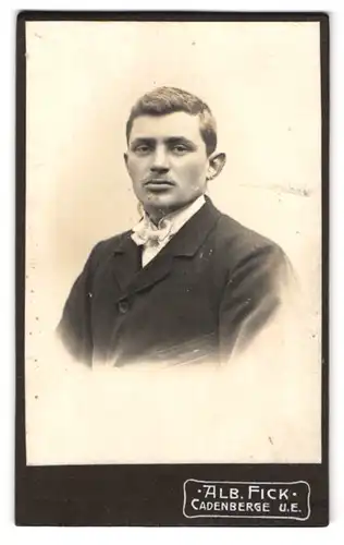 Fotografie Alb. Fich, Cadenberge u. E., Portrait junger Mann im Anzug mit Fliege