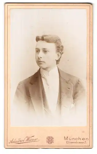Fotografie Adalbert Werner, München, Elisenstrasse 7, Portrait junger Herr im Anzug mit Krawatte