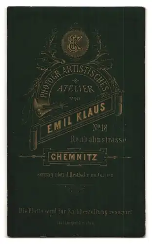 Fotografie Emil Klaus, Chemnitz, Reitbahnstrasse 18, Portrait modisch gekleideter Herr an Sockel gelehnt