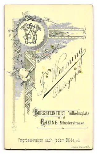 Fotografie J. Wenning, Rheine, Münsterstrasse, Portrait stattlicher Herr mit Fliege und Schnurrbart