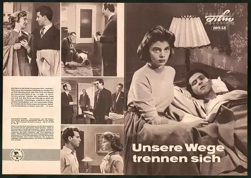Filmprogramm PFP Nr. 109 /58, Unsere Wege trennen sich, Bata Grbic, Sasa Novak, Regie: Hans-Dieter Schlegel