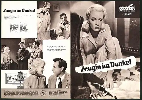 Filmprogramm PFP Nr. 103 /61, Zeugin im Dunkeln, Patricia Dainton, Conrad Phillips, Regie: Wolf Rilla