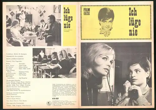 Filmprogramm Film für Sie Nr. 64 /68, Ich lüge nie, Agnes Voith, Zsuzsa Zolnay, Regie: György Karpati