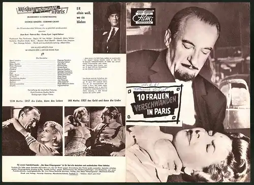 Filmprogramm DNF, 10 Frauen verschwanden in Paris, George Sanders, Corinne Calvet, Regie: W. Lee Wilder