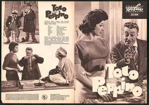 Filmprogramm PFP Nr. 32 /60, Toto und Peppino, Toto, Peppino De Filippo, Regie: Mario Mattoli