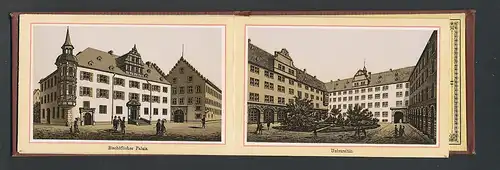 Leporello-Album Würzburg, Lithographien von Universität, Bischöfliches Palais, Neuer Bahnhof, Julius-Monument, etc