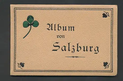 Leporello-Album Salzburg, Lithographien von Schloss Hellbrunn, Sommerreitschule, Hohensalzburg und Drahtseilbahn