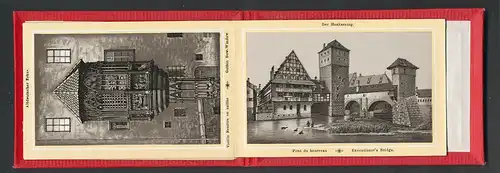 Leporello-Album Nürnberg, Lithographien von Marktplatz, Nassau-Haus, Lorenzkirche, Albrecht Dürer Monument, etc