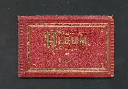 Leporello-Album Rhein, Lithographien von Mainz, Burg Sonneck, Oberwesel, Landkarte des Rheintals zwischen Mainz und Köln