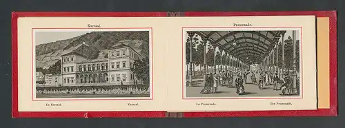 Leporello-Album Bad Ems, Lithographien von Kurhaus, Russische Kapelle, Hotel zu den 4 Thürmen, Stolzenfels, etc.