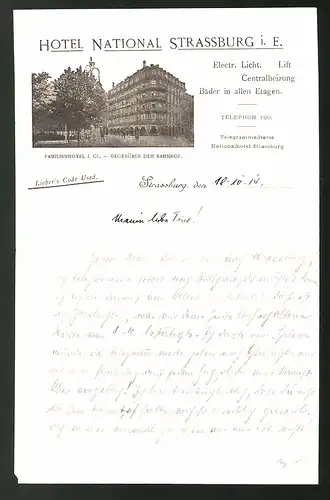 Briefkopf Strassburg 1914, Hotel National, Familienhotel