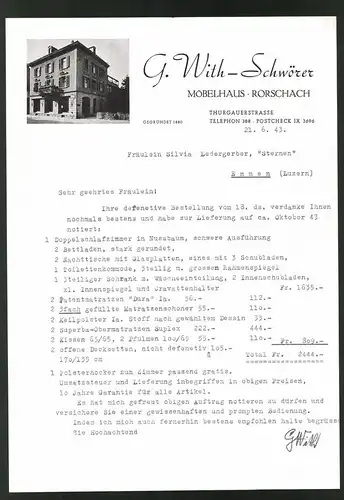 Rechnung Emmen 1943, Möbelhaus G. With-Schwörer, Vertriebshaus