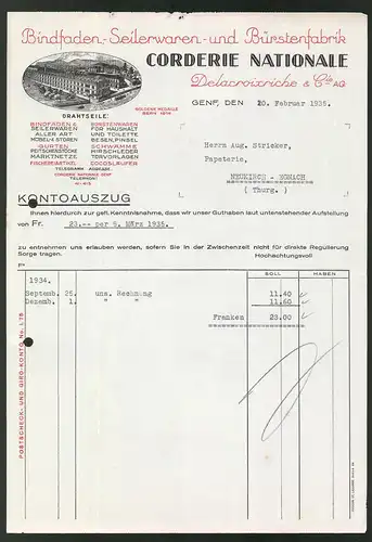 Rechnung Genf 1935, Bindfaden-, Seilerwaren- u. Bürstenfabrik Corderie Nationale Delacroixriche & Cie., Fabrikhallen