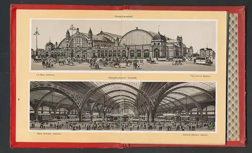 Leporello-Album Frankfurt am Main, Lithographie-AnsichtenHaptnahnhof, Postgebäude, Zeil, Rathaus, Palmen Garten