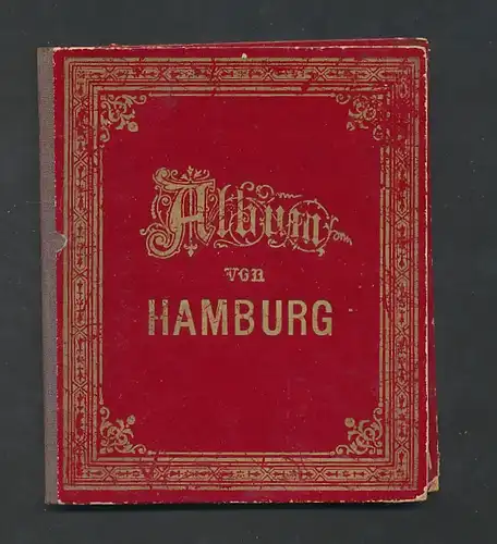 Leporello-Album Hamburg, Lithographie-Ansichten Justizgebäude, Seewarte, Kunsthalle, Postgebäude, Pferdebahn