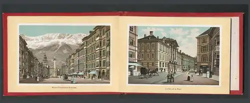 Leporello-Album Innsbruck, Lithographie-Ansichten, Berg Isel, Innbrücke, Maria-Theresien-Strasse, Schloss Ambras