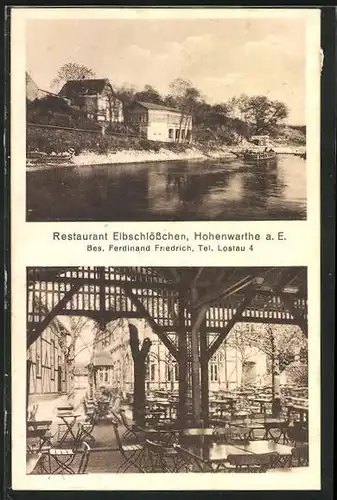 AK Hohenwarthe a. E., Restaurant Elbschösschen, Garten