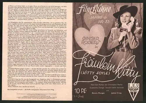 Filmprogramm Film Bühne Nr. 33, Fräulein Kitty, Ginger Rogers, Dennis Morgan, Regie: Sam Wood