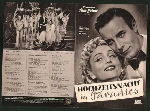 Filmprogramm IFB Nr. 931, Hochzeitsnacht im Paradies, Johannes Heesters, Claude Farell, Regie: Geza von Bolvary