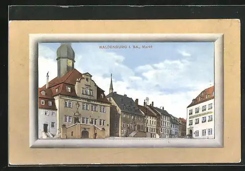 AK Waldenburg i. Sa., Gebäude am Markt