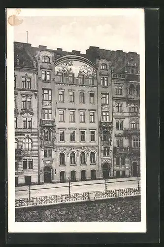 AK Prag / Praha, Pruceli Hlaholskeho domu na Riegrove nabrezi c. 18, Aussenansicht