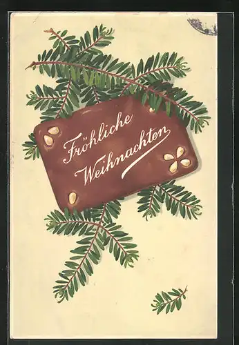 Präge-AK Weihnachtsmotiv mit Lebkuchen und Zweigen