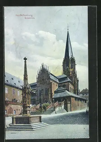 AK Aschaffenburg, Stiftskirche mit Denkmal