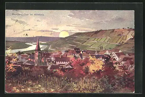 Künstler-AK Randersacker, Panorama bei Abendstimmung