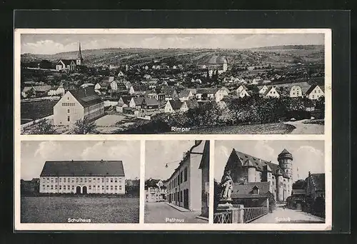 AK Rimpar, Schloss, Rathaus und Schulhaus mit Gesamtansicht