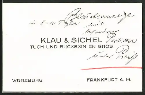 AK Frankfurt a. M., Klau & Sichel, Tuch und Buckskin en Gros