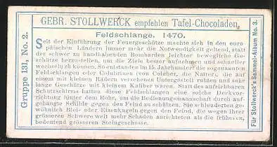 Sammelbild Stollwerck`sche Chocolade, Feldschlange 1470