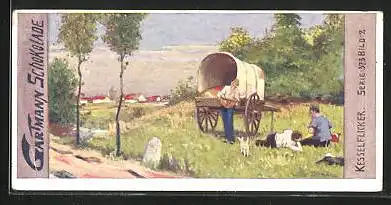 Sammelbild Gartmann-Schokolade, Fahrendes Volk, Kesselflicker, Kutsche, Serie 373, Bild 2