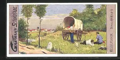 Sammelbild Gartmann-Schokolade, Fahrendes Volk, Kesselflicker, Kutsche, Serie 373, Bild 2