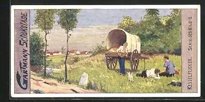 Sammelbild Gartmann-Schokolade, Fahrendes Volk, Kesselflicker, Kutsche, Hund, Serie 373, Bild 2