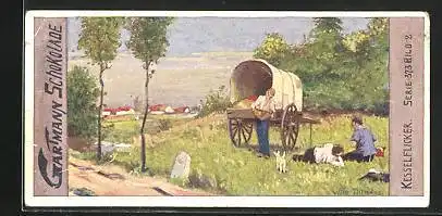 Sammelbild Gartmann-Schokolade, Fahrendes Volk, Kesselflicker, Hund, Kutsche, Serie 373, Bild 2