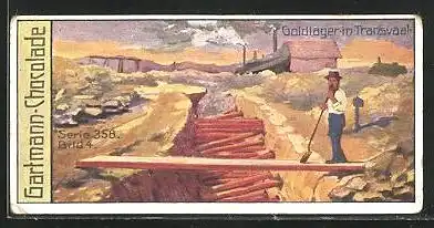 Sammelbild Gartmann-Schokolade, Goldgewinnung, Goldlager in Transvaal, Fabrik, Serie 358, Bild 4