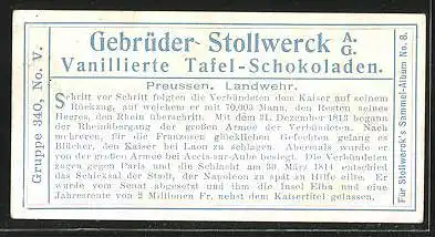 Sammelbild Stollwerck Schokolade, Preussen, Landwehr, Kaiser, Napoleon