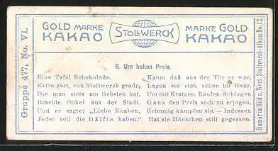 Sammelbild Stollwerck Schokolade, Kinder kämpfen um eine Tafel Schokolade