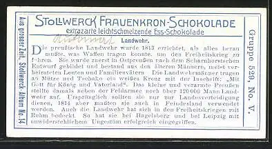 Sammelbild Stollwerck, Landwehr in Uniform, Freiheitskrieg