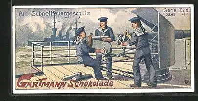Sammelbild Gartmann-Chocolade, Auf deutschen Kriegsschiffen, Serie 366, Bild 4, am Schnellfeuergeschütz