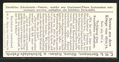 Sammelbild Gartmann-Chocolade, Szenen aus dem Kriege von 1870 /71, Serie 369, Bild 4, Verfolgung eines franz. Ballons