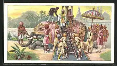 Sammelbild Kant-Chocolade, Exotische Fürsten auf Reisen, Serie 271, Bild 6, Indischer Fürst vom Elefanten absteigend