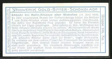 Sammelbild Stollwerck Kakao & Schokolade, Aus grosser Zeit, Serie 546, Bild I, Schlacht bei Belle-Alliance oder Waterloo