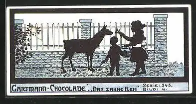 Sammelbild Gartmann Chocolade, Aus dem Leben eines Kindes, Serie 345, Bild 4, das zahme Reh