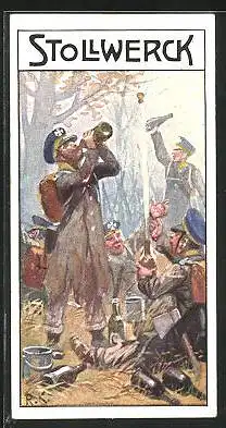 Sammelbild Stollwerck Kakao & Schokolade, Aus grosser Zeit, Serie 540, Bild IV, Preussische Landwehr in Chalons 1814