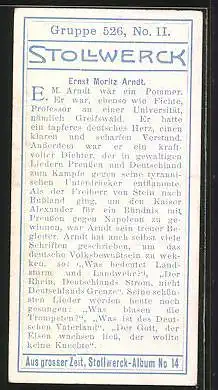 Sammelbild Stollwerck, Porträt Ernst Moritz Arndt, Schriftsteller mit Hochstehkragen