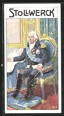 Sammelbild Stollwerck, Ludwig XVIII in Uniform auf dem Thron, König von Frankreich