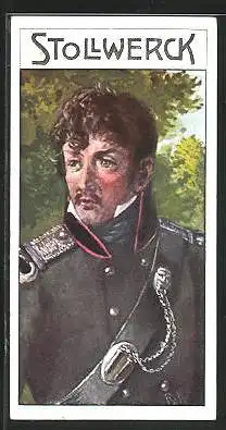 Sammelbild Stollwerck, Theodor Körner mit Schützenband in Uniform, Freiheitskämpfer