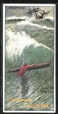 Sammelbild Gartmann-Chocolade, Das Geisterschiff, Abdul als Schiffbrüchiger